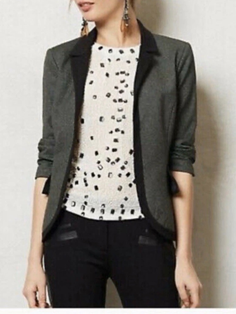 Cartonnier Anthropologie Gray Black Trim Knit Blazer Jacket Womens Size 10